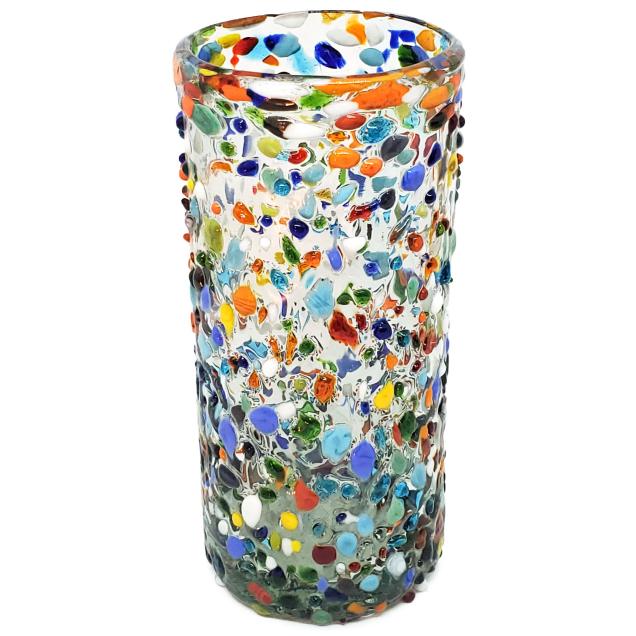 Ofertas / Juego de 6 vasos Jumbo 20oz Confeti granizado, 20 oz, Vidrio Reciclado, Libre de Plomo y Toxinas / Deje entrar a la primavera en su casa con ste colorido juego de vasos. El decorado con vidrio multicolor los hace resaltar en cualquier lugar.